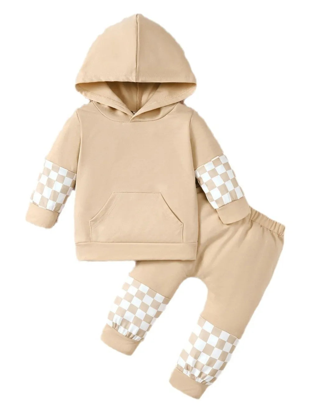 Checkered Long Sleeve Sweatshirt and Pants Set 
