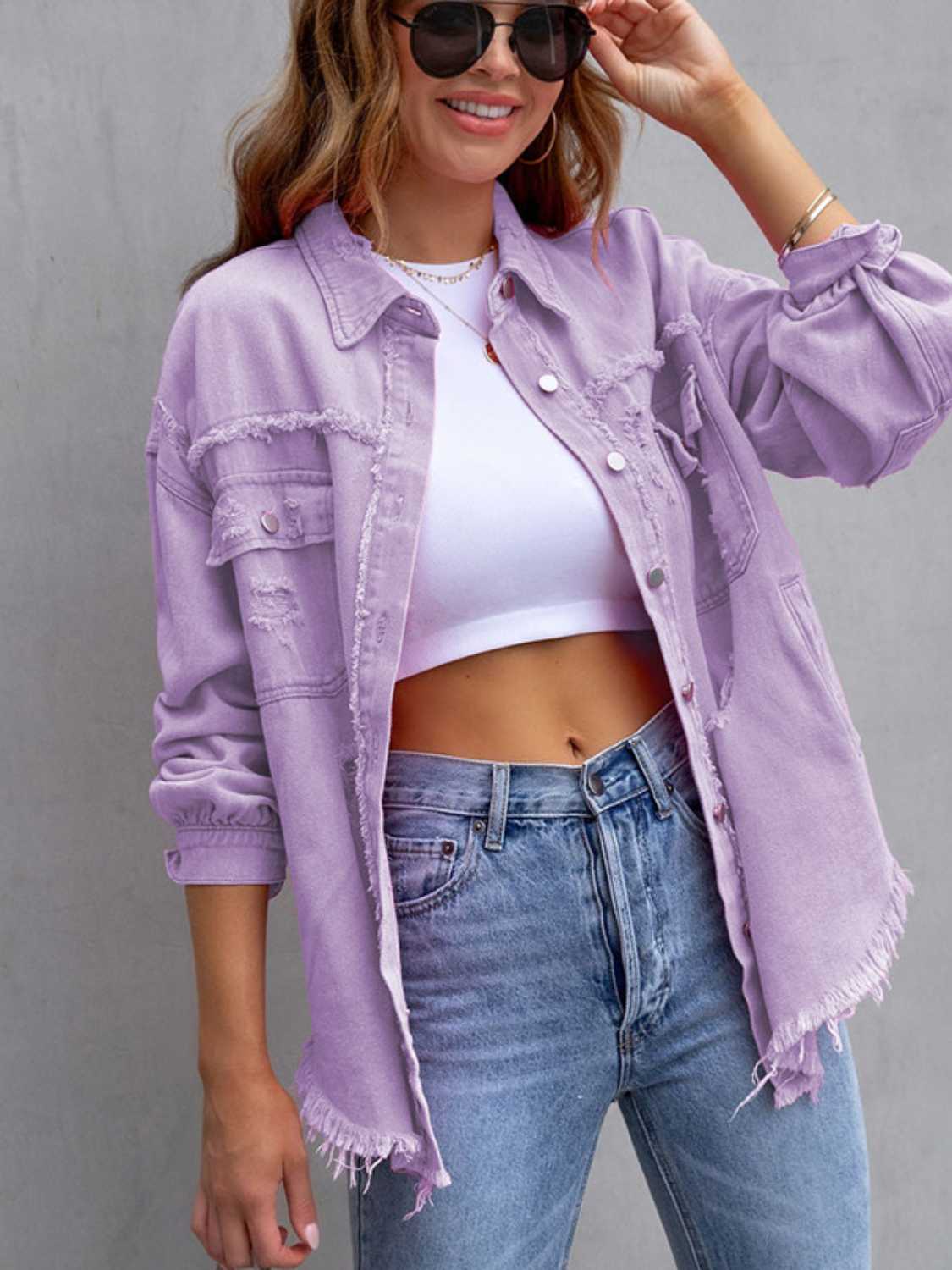 Distressed Drop Shoulder Denim Jacket 