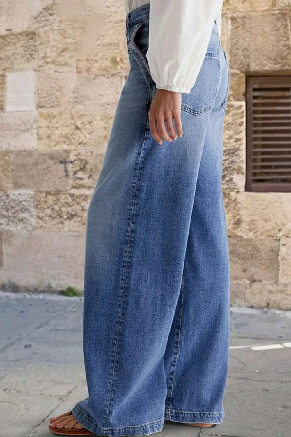 Pocketed Embroidered Straight Leg Jeans 