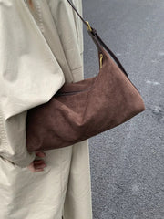 Solid Color Suede Hobo Crossbody Bag 