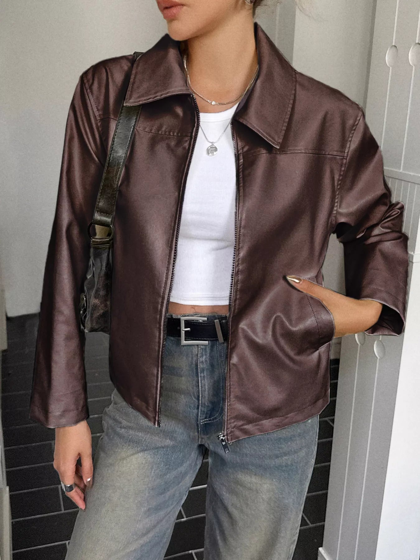Zip Up Leather Jacket 