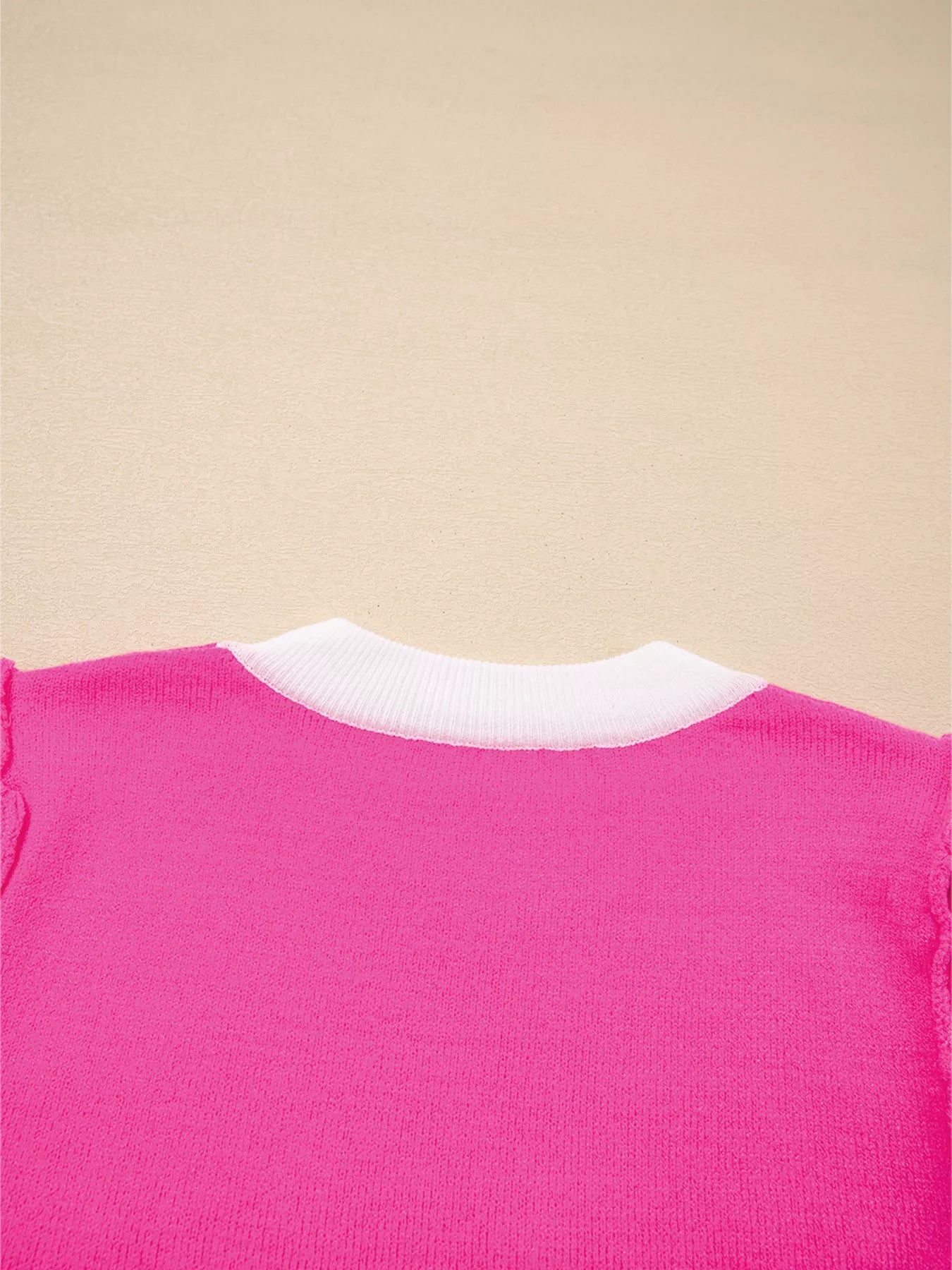 XOXO Valentines Contrast Trim Crew Neck Short Sleeve Sweater 