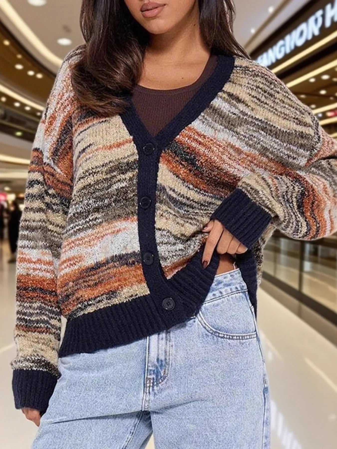 Gradient Stripe Button-Up Cardigan 