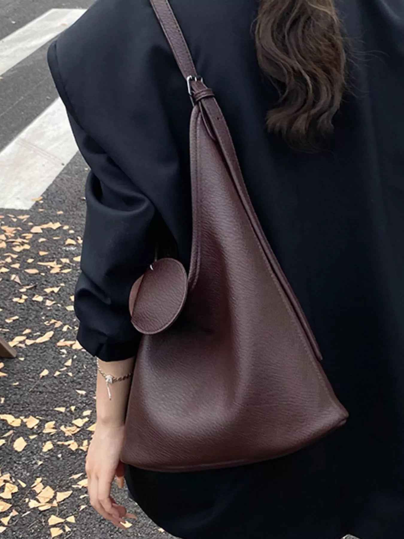 Solid Color Leather Handbag 