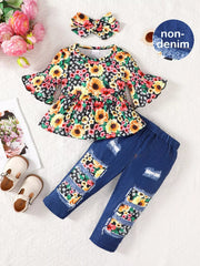 Children's Floral Bell Sleeve Top and Pants Set 