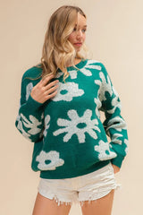 BiBi Flower Pattern Long Sleeves Sweater Top 