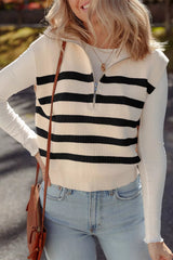 Ribbed Half Zip Collared Sweater Vest 