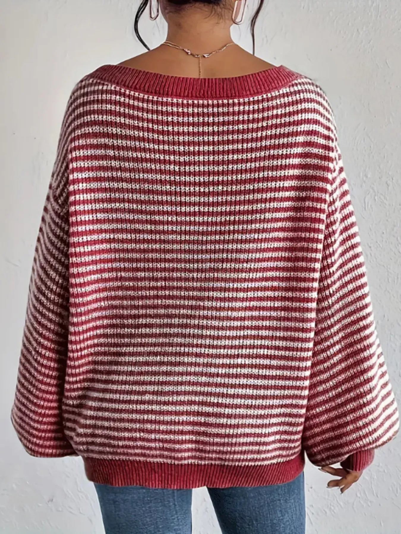 Striped Boat Neck Long Sleeve Sweater 