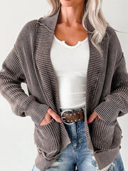 Mineral Wash Exposed Seam Patchwork Knit Open Sweater Cardigan 