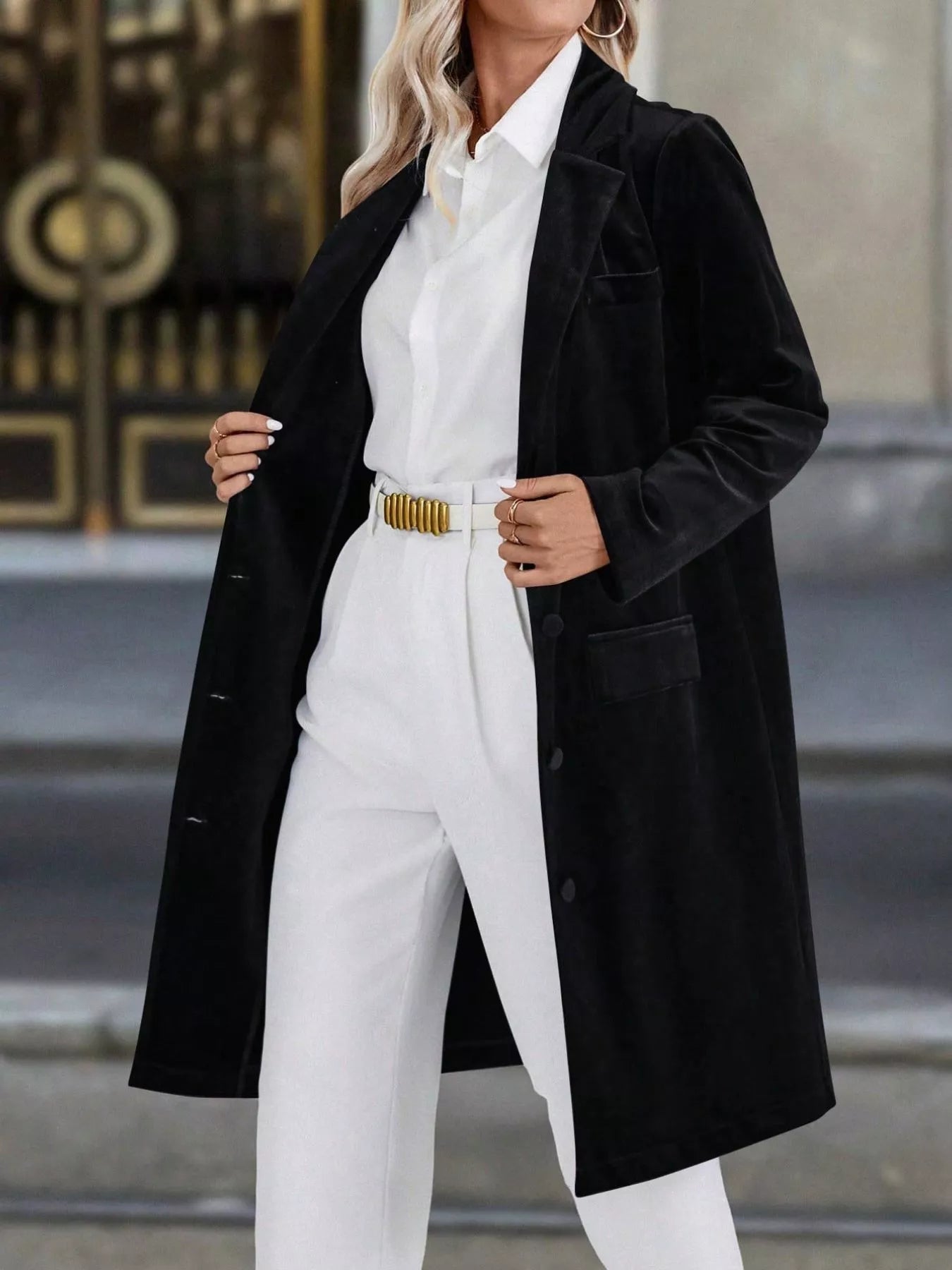 Lapel Collar Long Sleeve Longline Coat 