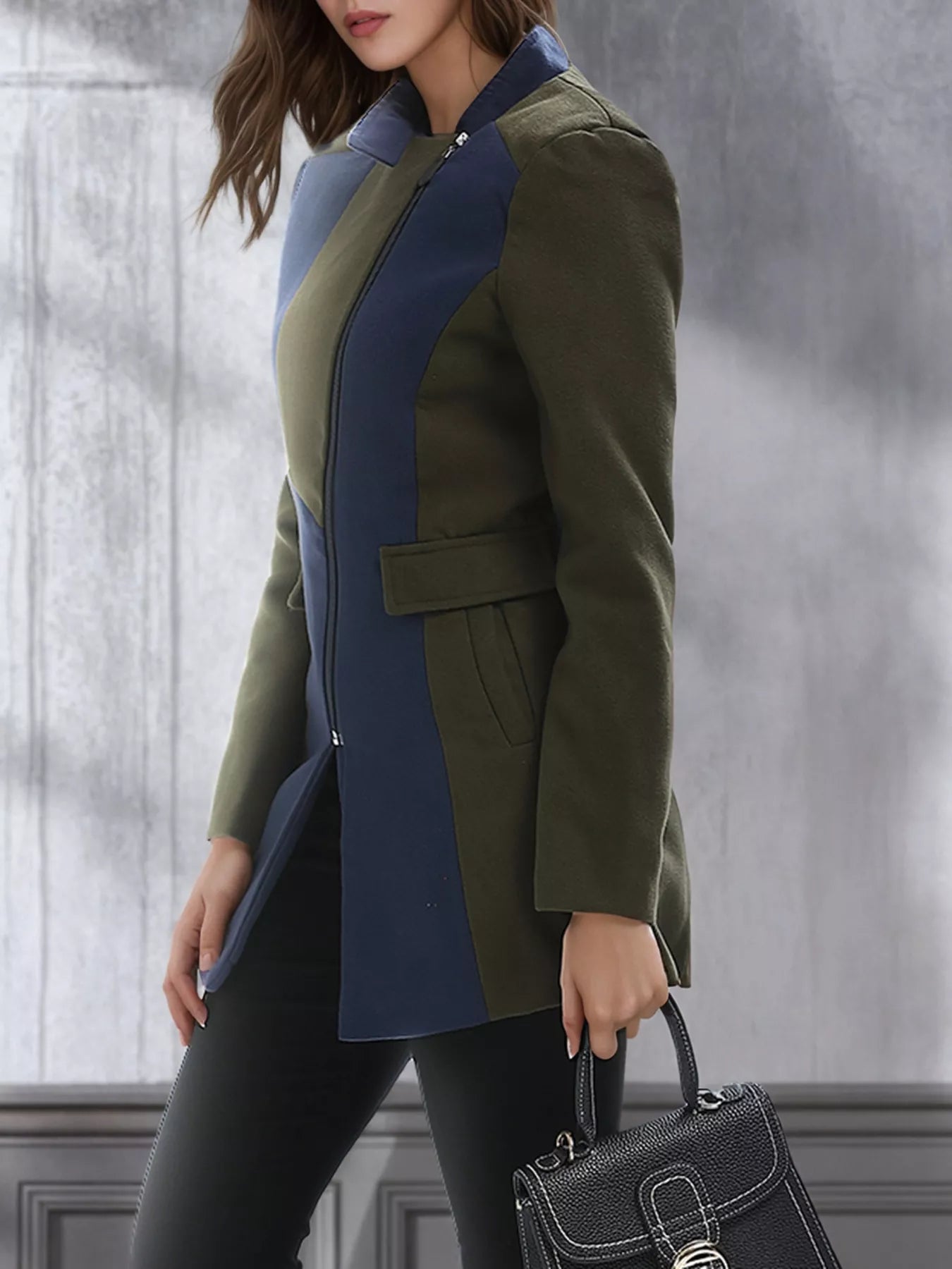 Color Block Zip Up Outerwear 