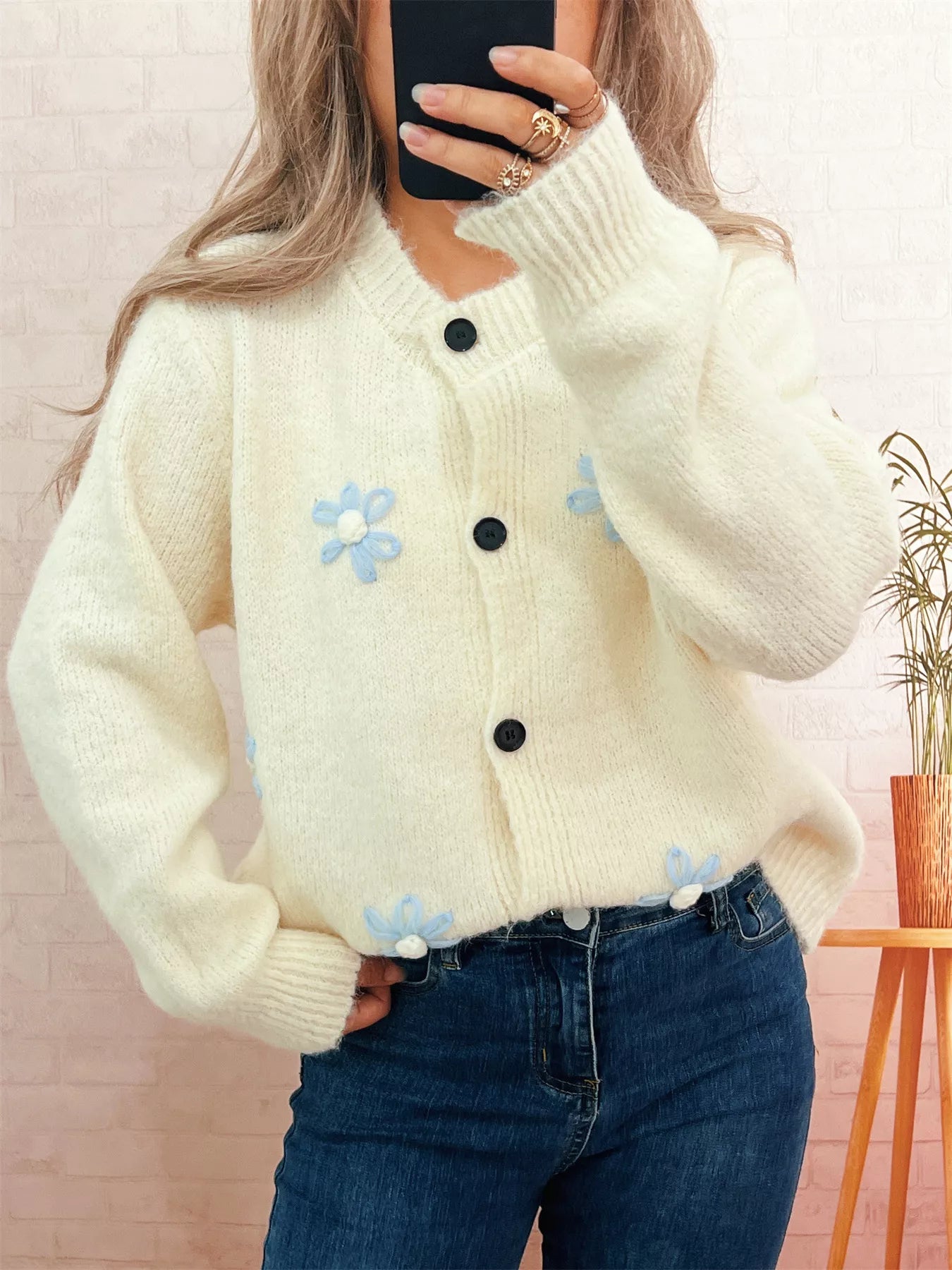 Flower Button-Down Cardigan 