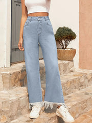 Raw Hem Bootcut Jeans with Pockets 