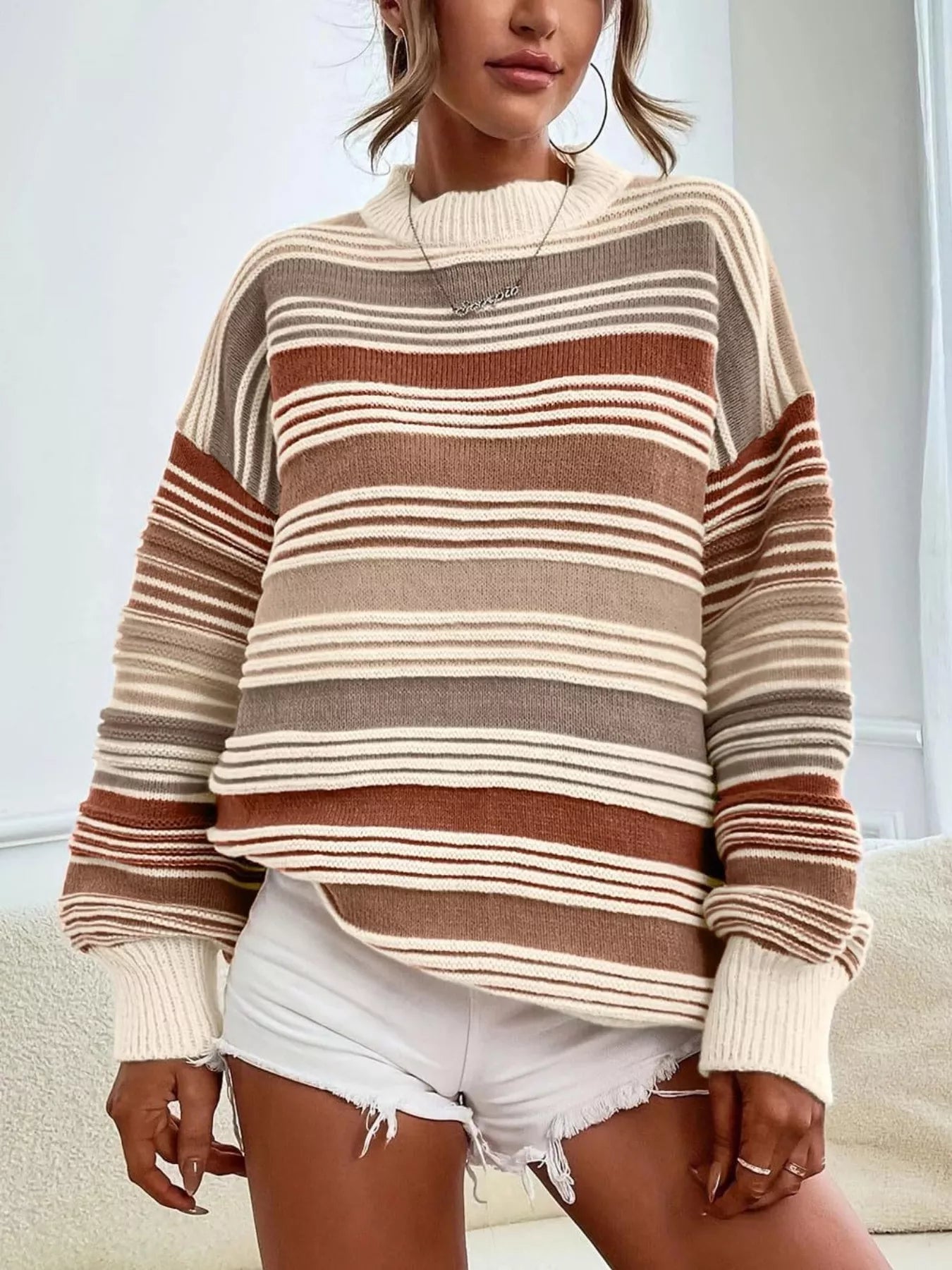 Rainbow Striped Drop Shoulder Oversized Sweater 