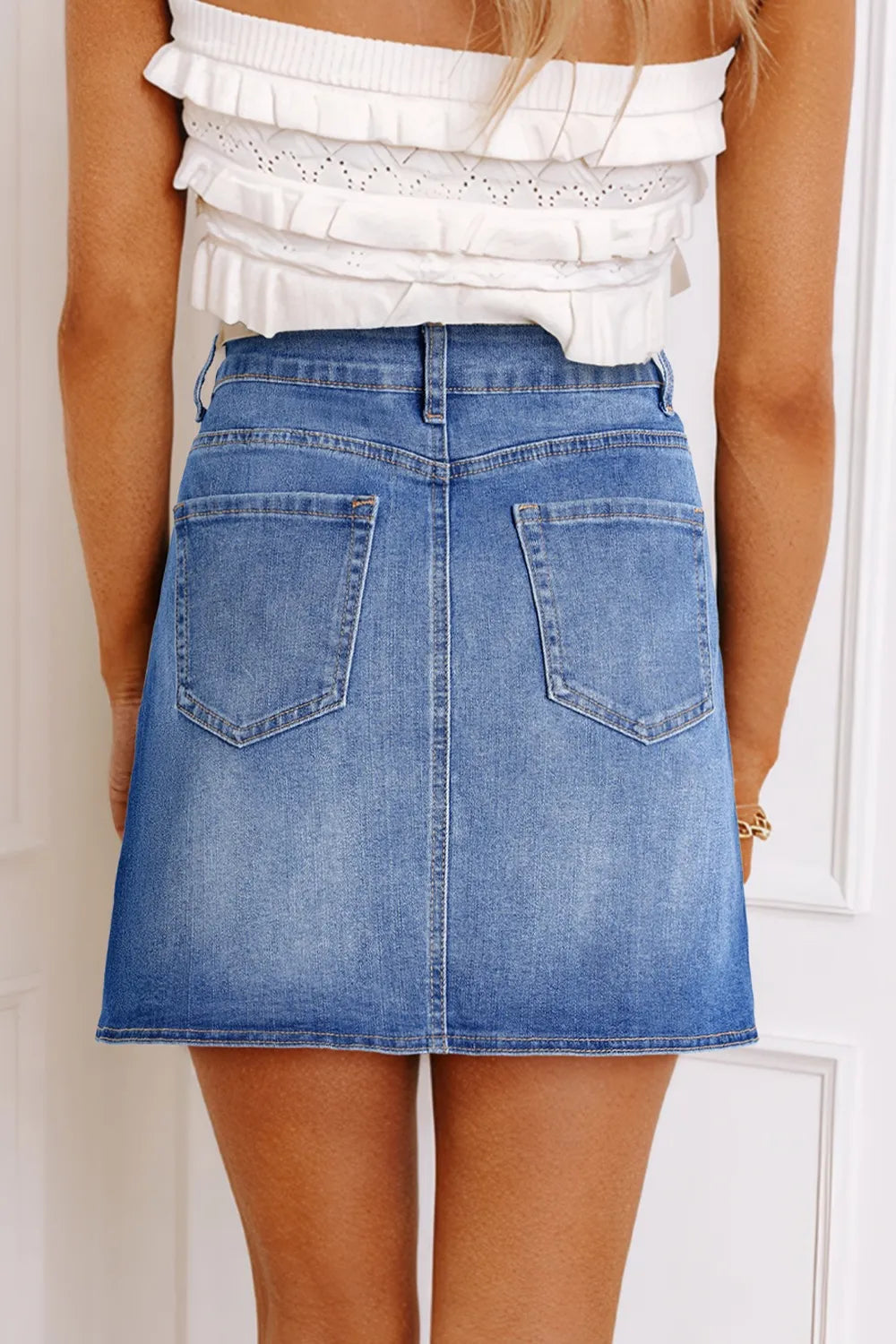 Wrapped Crossed Waist Denim Mini Skirt 