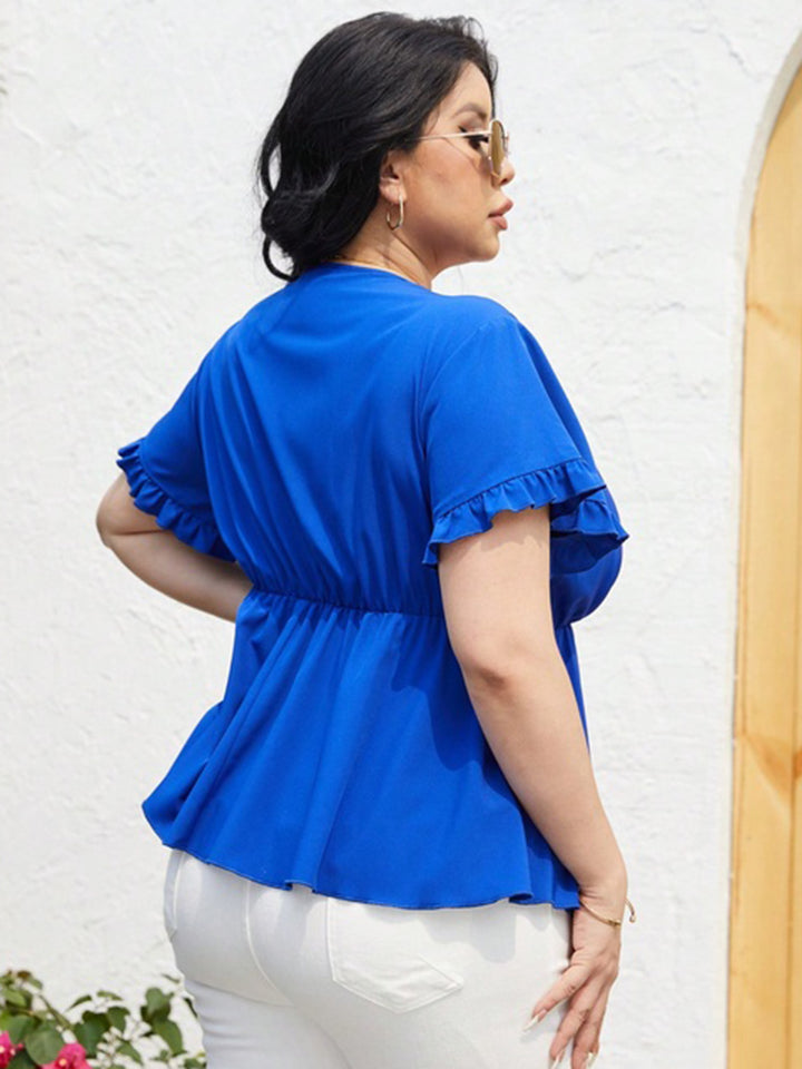 Plus Size Surplice Neck Babydoll Blouse 