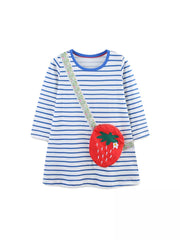 Children's Strawberry Striped Long Sleeve Dress 