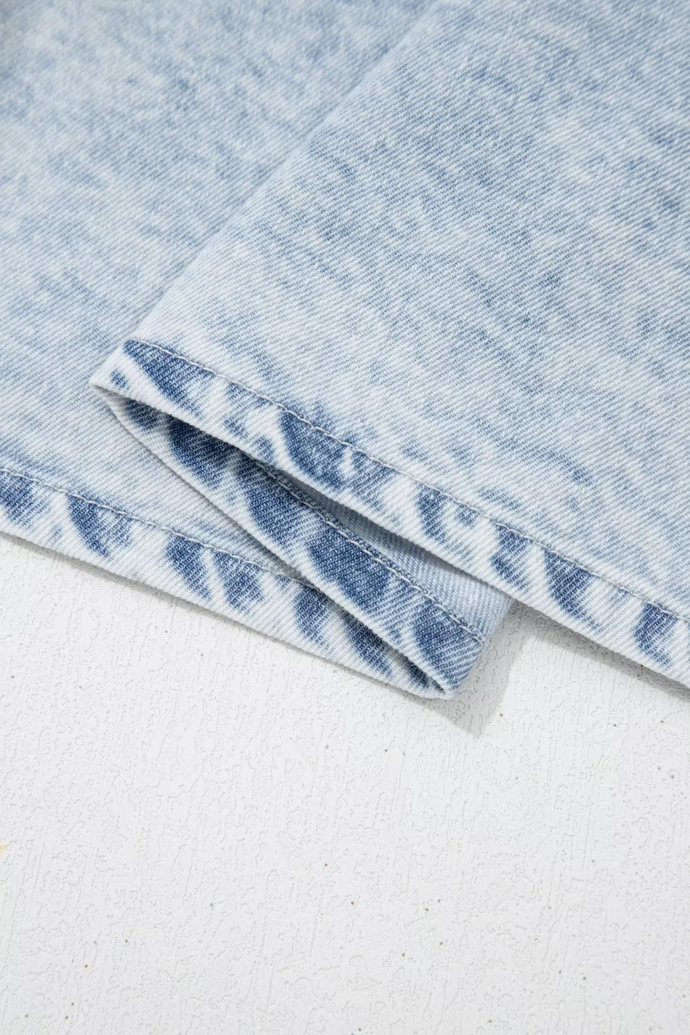 Ruffle Pleated Detail Vintage Washed Denim Top 