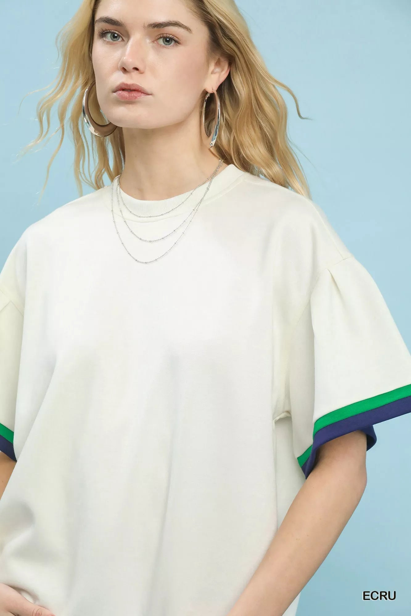 Umgee Contrast Trim Bell Sleeve Top 
