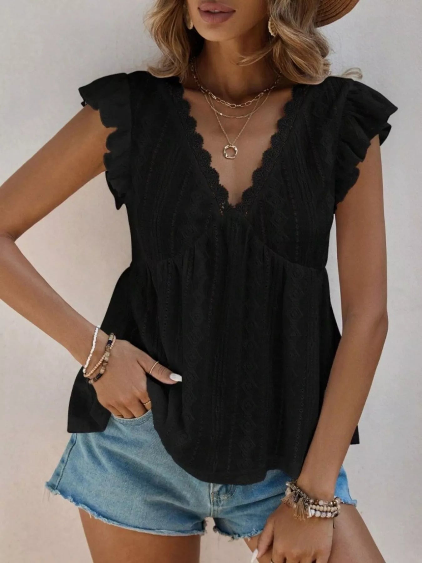 Ruffle Sleeve V-Neck Blouse 