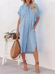 Button Down Denim Midi Shirt Dress 