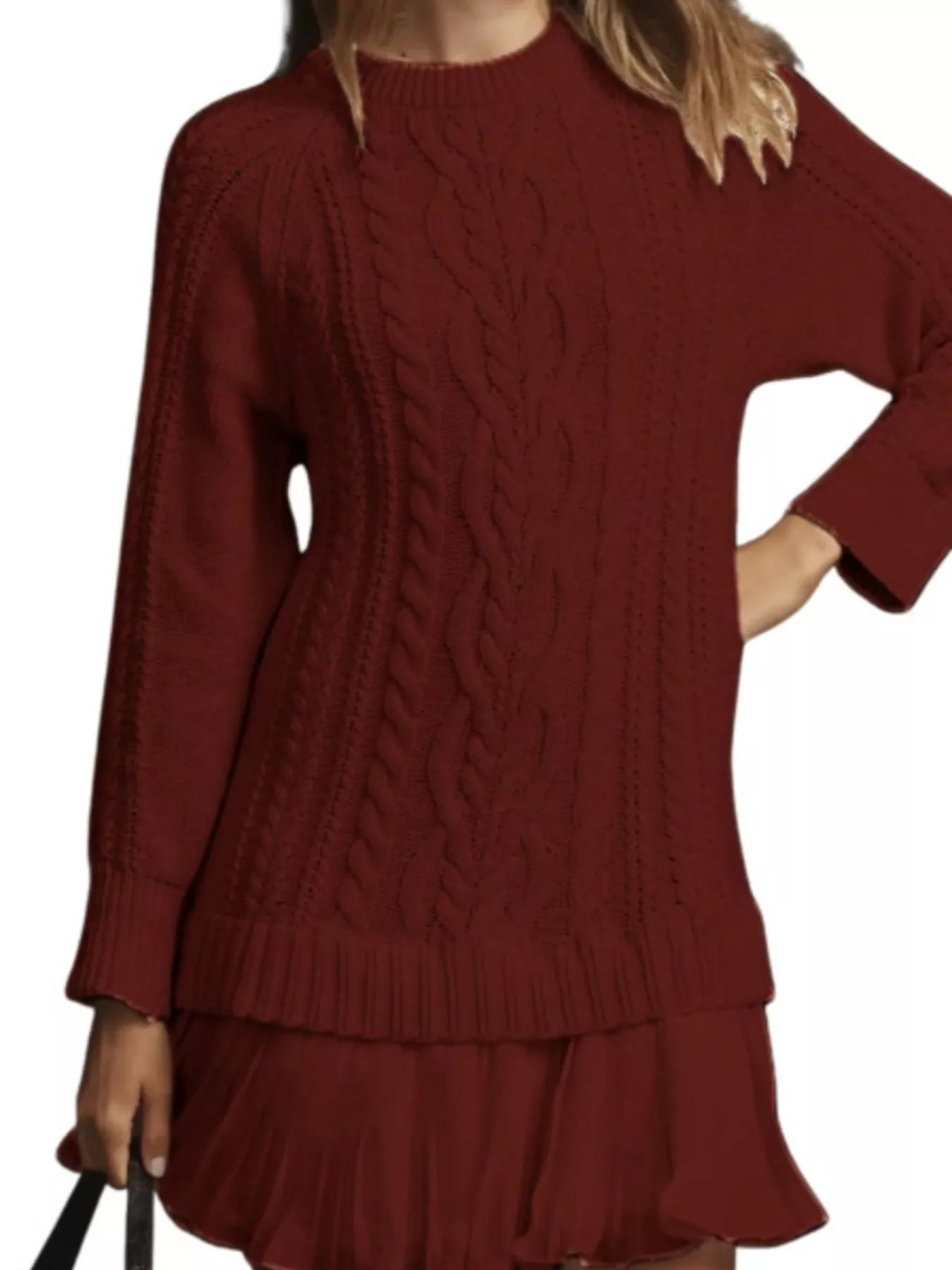Full Size Cable-Knit Mini Sweater Dress Plus Size 