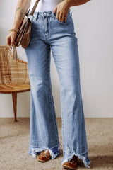 Raw Hem Bootcut Jeans with Pockets 
