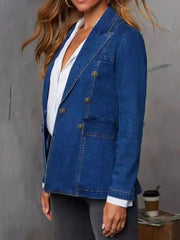 Collared Neck Long Sleeve Denim Jacket 