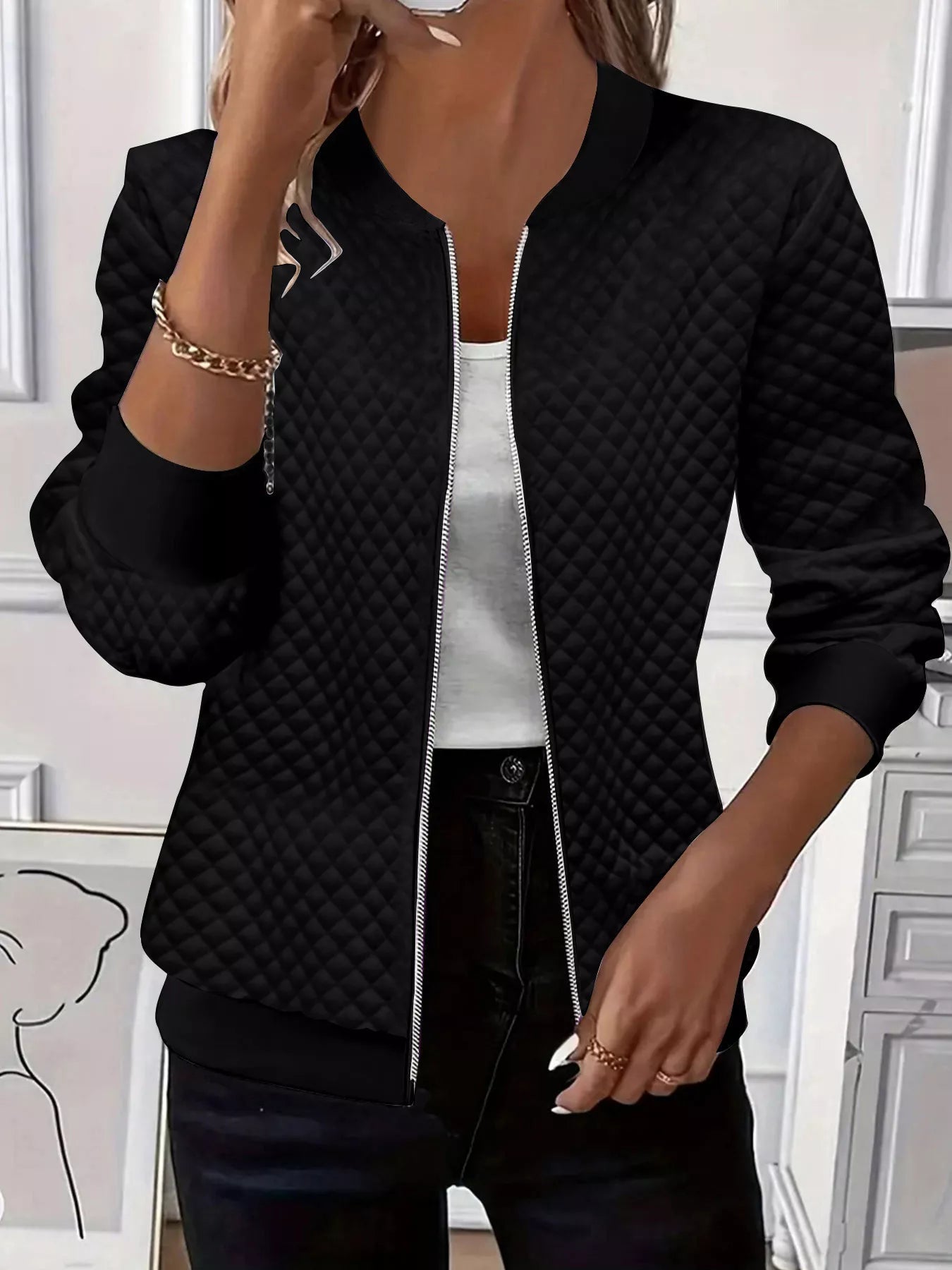 Textured Zip Up Long Sleeve Jacket 