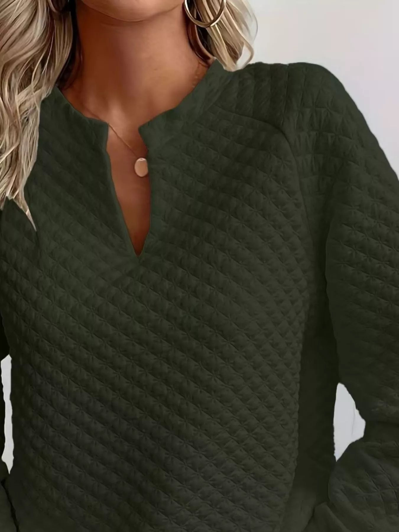 Textured Notched Raglan Sleeve Sweatshirt 
