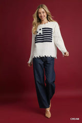 Umgee Distressed American Flag Sweater 