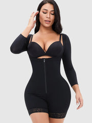 Full Size Zip Up Lace Detail Long Sleeve Shapewear 