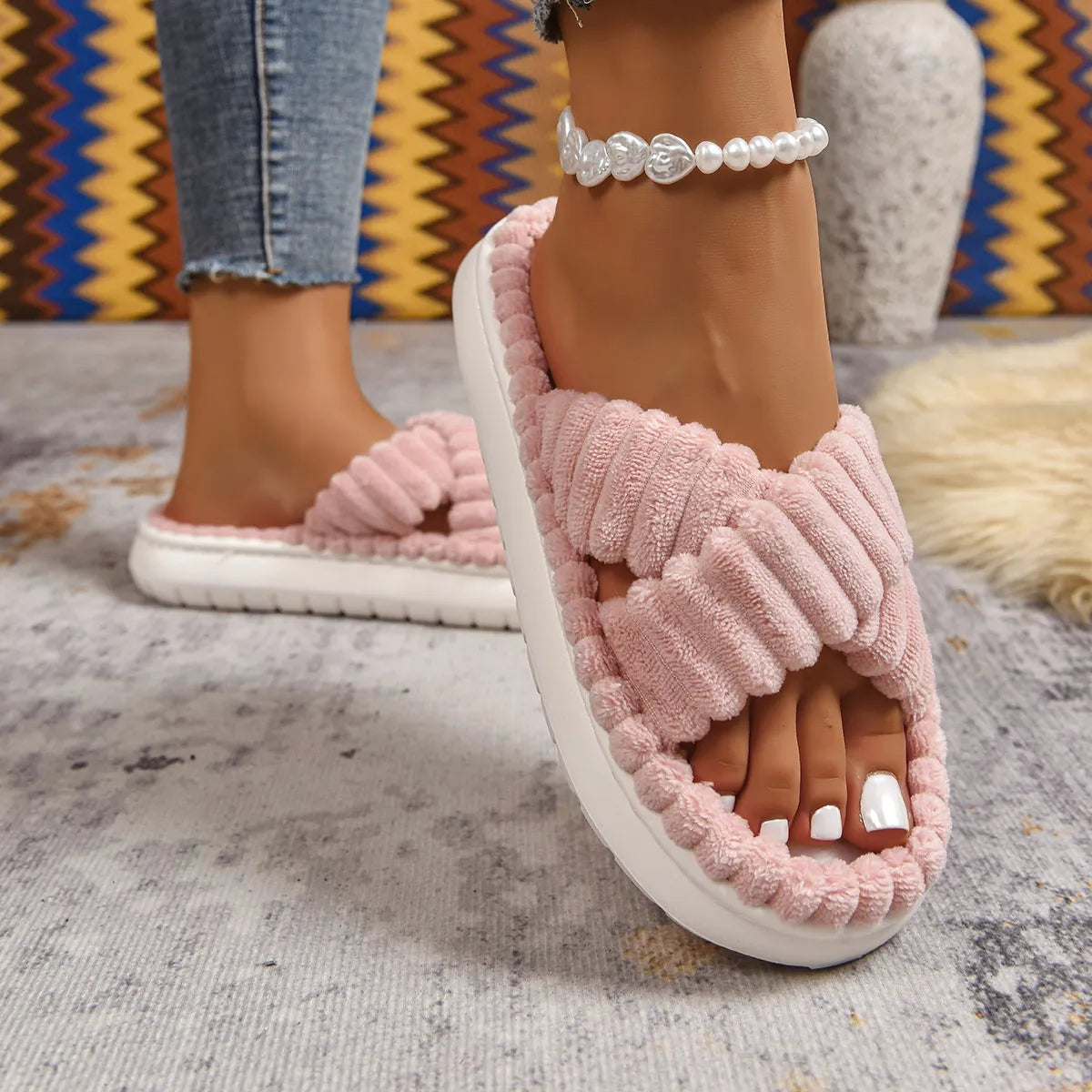 Crisscross Open Toe Platform Slippers 