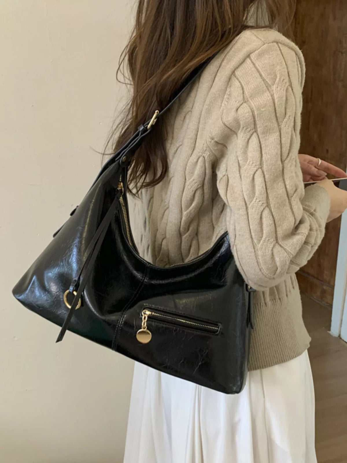 Leather Hobo Shoulder Bag 