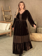 Plus Size V-Neck Balloon Sleeve Maxi Dress 