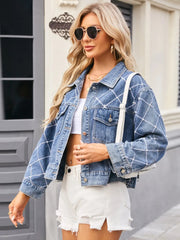 Pearl Trim Long Sleeve Denim Jacket 