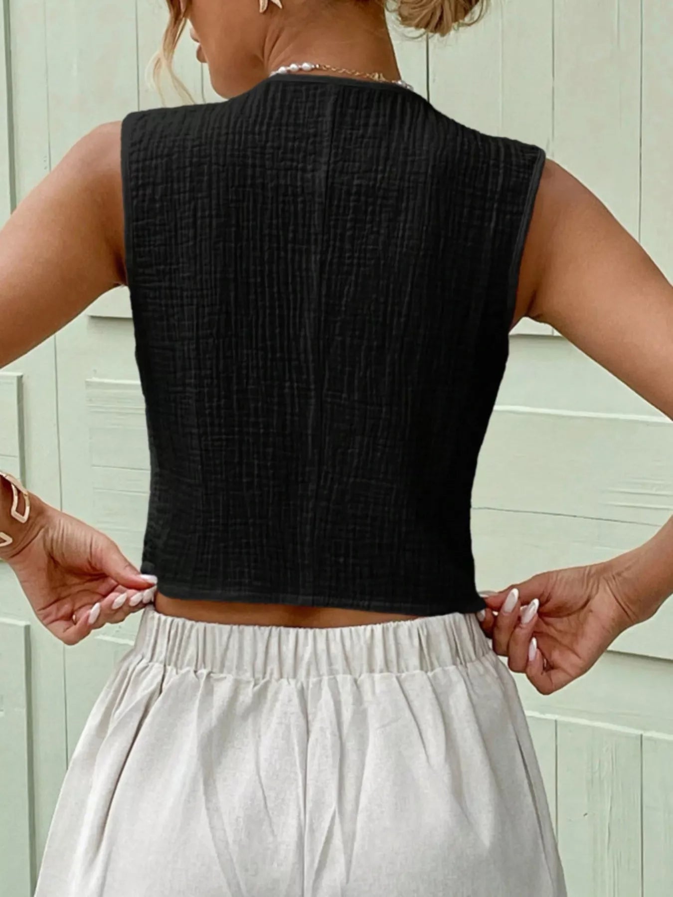 Textured Button-Front Vest 