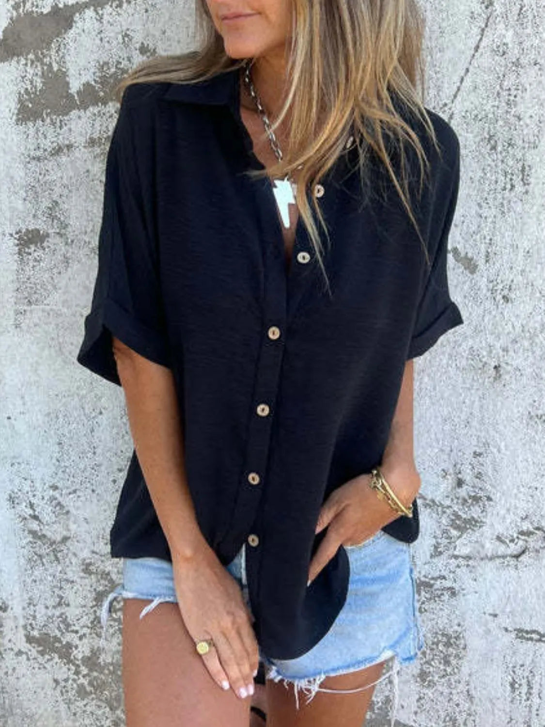 Full Size Collared Neck Half Sleeve Shirt Plus Size 