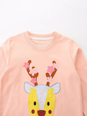 Children's Reindeer Applique Round Neck Sweatshirt 