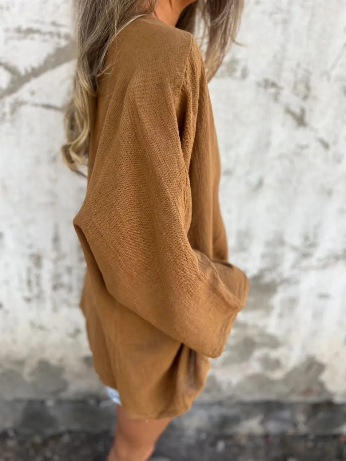 Full Size One Button Long Sleeve Shirt Plus Size 