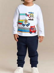Children's Cartoon Vehicle Print Long Sleeve T-Shirt 