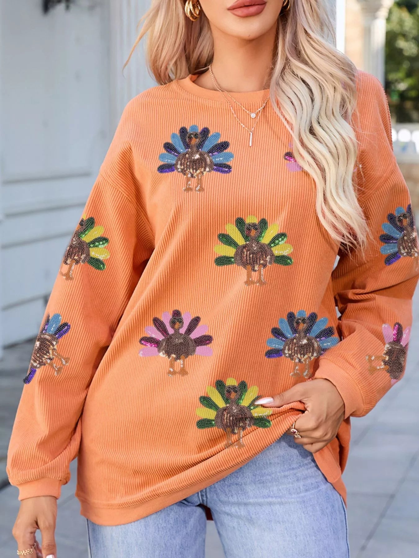 Turkey Graphic Corded Baggy Sweatshirt 