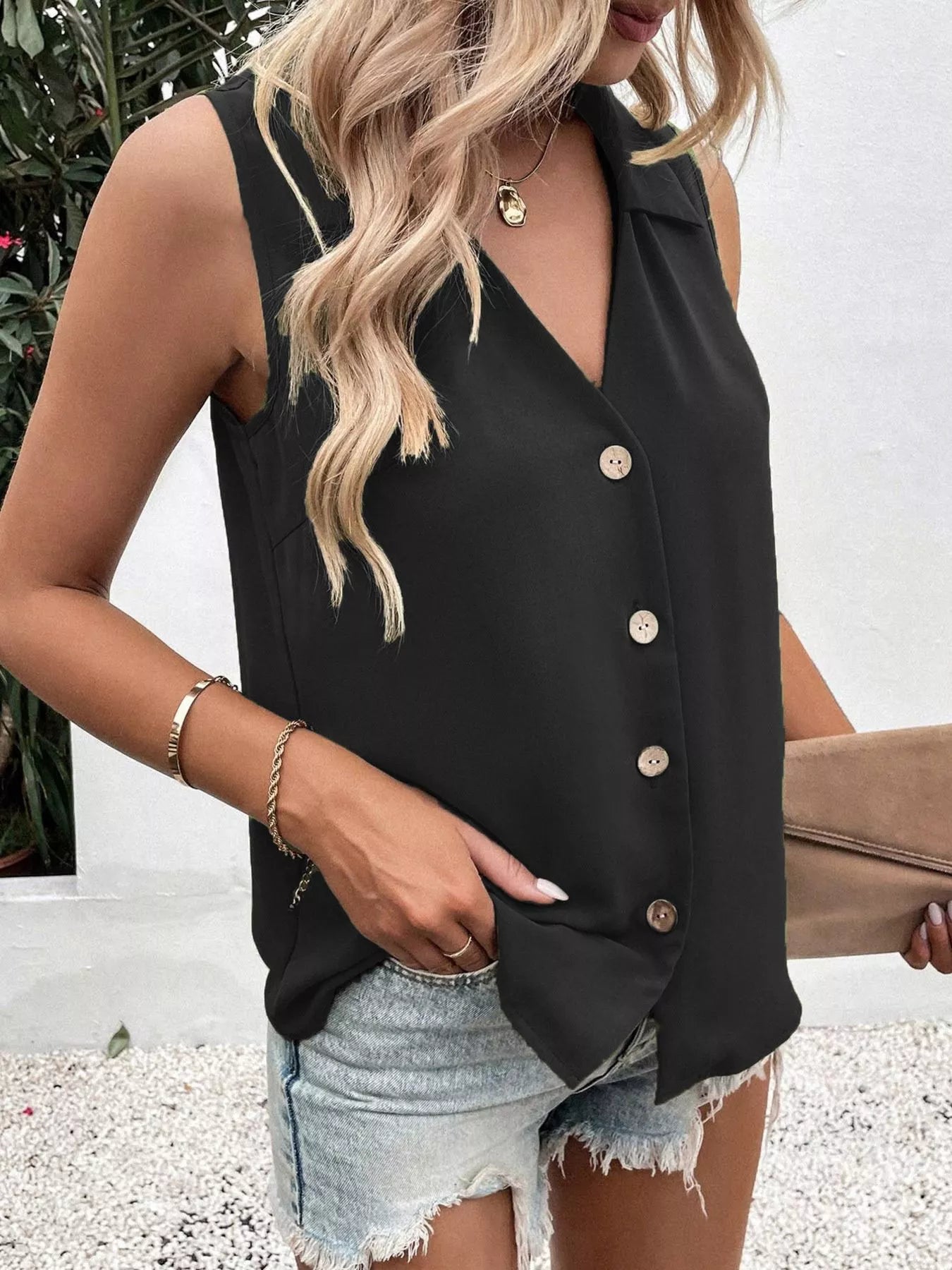Full Size Button-Down Tank Top Plus Size 