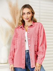 Distressed Raw Hem Denim Jacket 