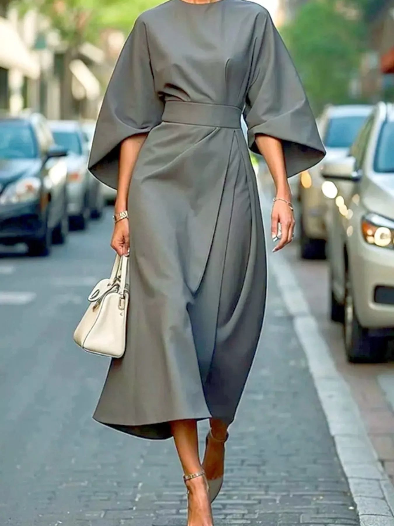 Round Neck 3/4 Sleeve Dress 