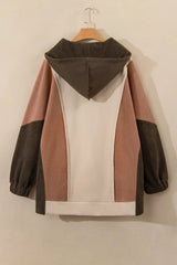 Plus Size Color Block Long Sleeve Hoodie 