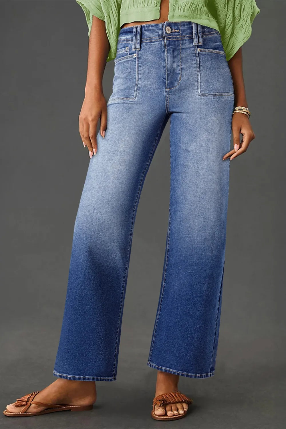 High-Waisted Wide-Leg Vintage Wash Jeans 