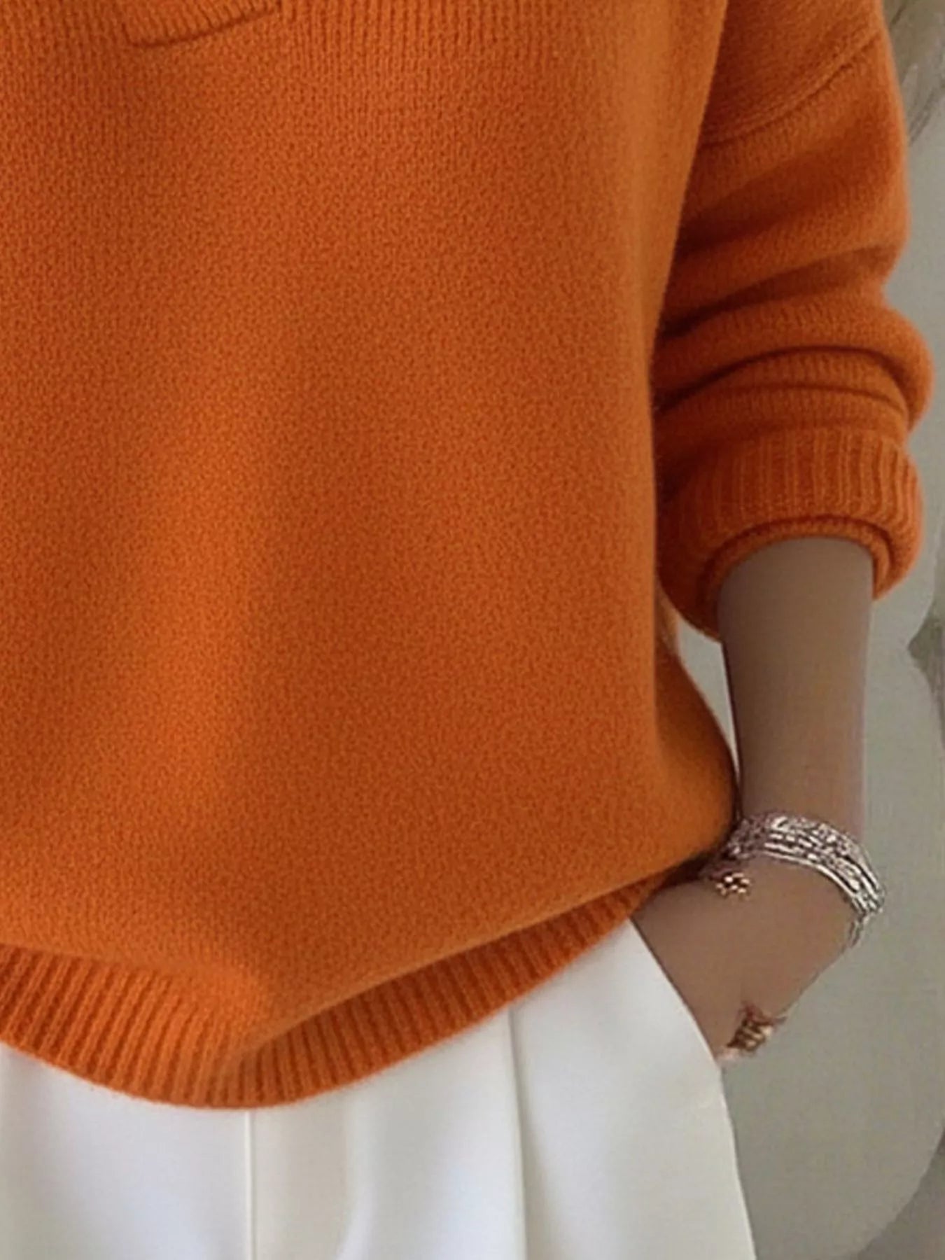 Full Size V-Neck Long Sleeve Sweater Plus Size 