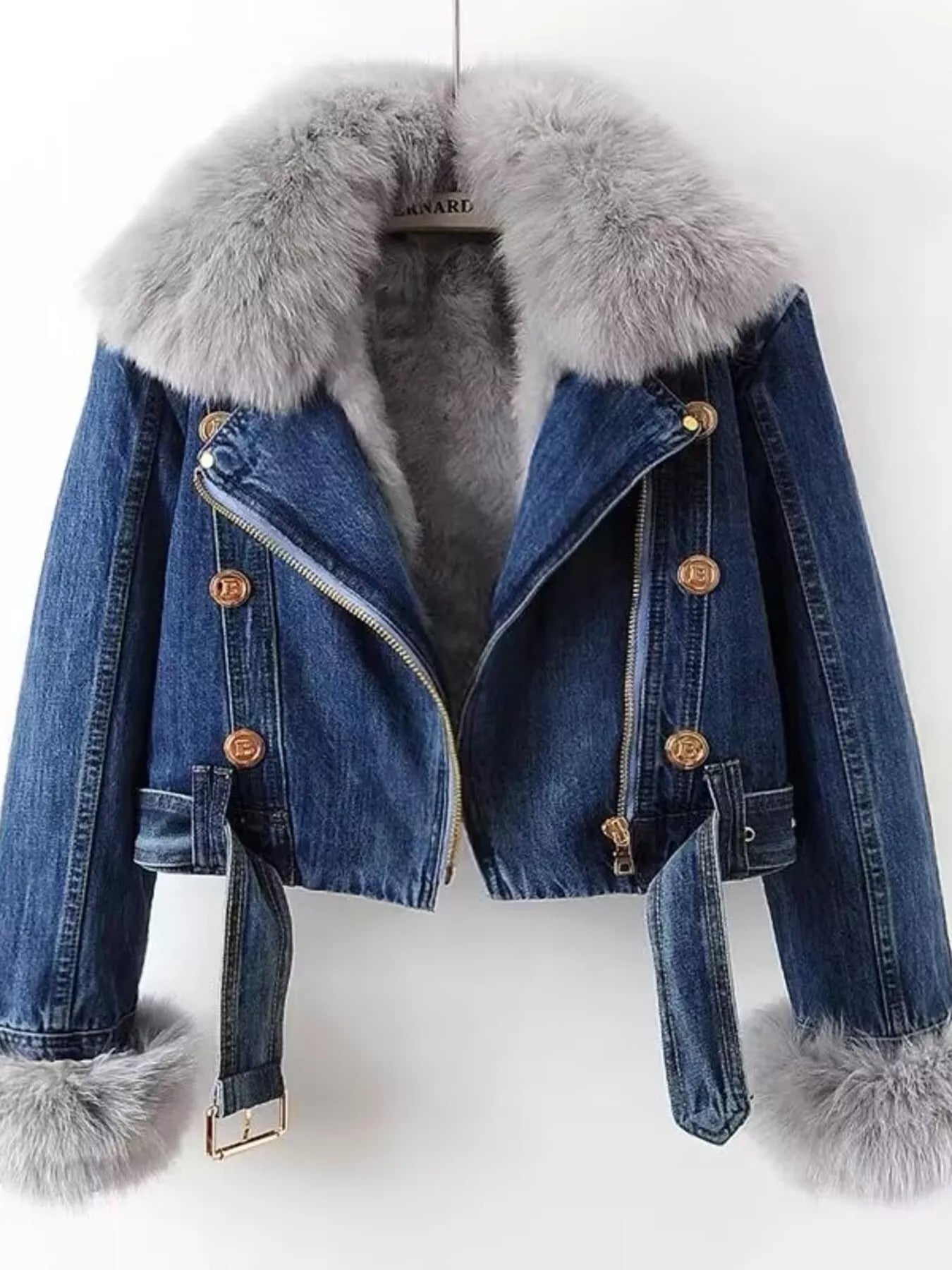 Full Size Faux Fur Collar Denim Jacket Plus Size 