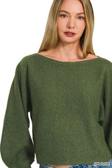 Zenana Boat Neck Balloon Sleeve Sweater 
